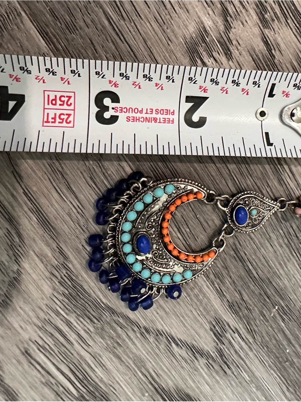 Boho Crescent Dangle Earrings in Turquoise & Coral - Picture 4 of 5